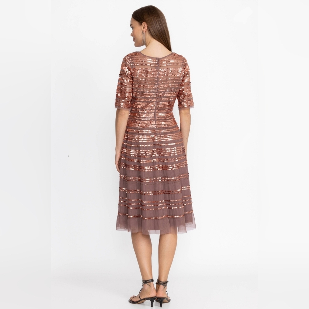 NWT Size 10 Johnny Was Sepia Beaded Sequin Midi Cocktail Dress - Picture 5 of 9